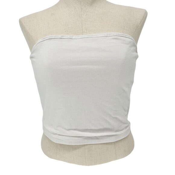 Wild Fable Strapless Tube Top Womens L White Cotton Blend Stretchy - Picture 1 of 7